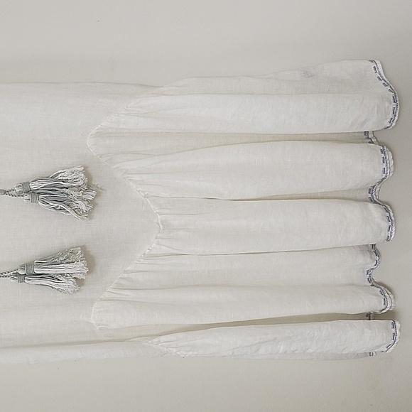 Jonny Was Pete & Greta White 100% Linen Chunky Tassel Boho Drop Waist Dress XS - Picture 4 of 16